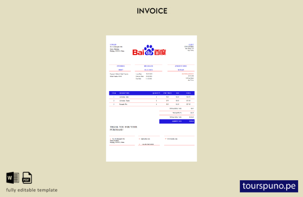 lista para imprimir plantilla de factura Baidu de EE. UU.